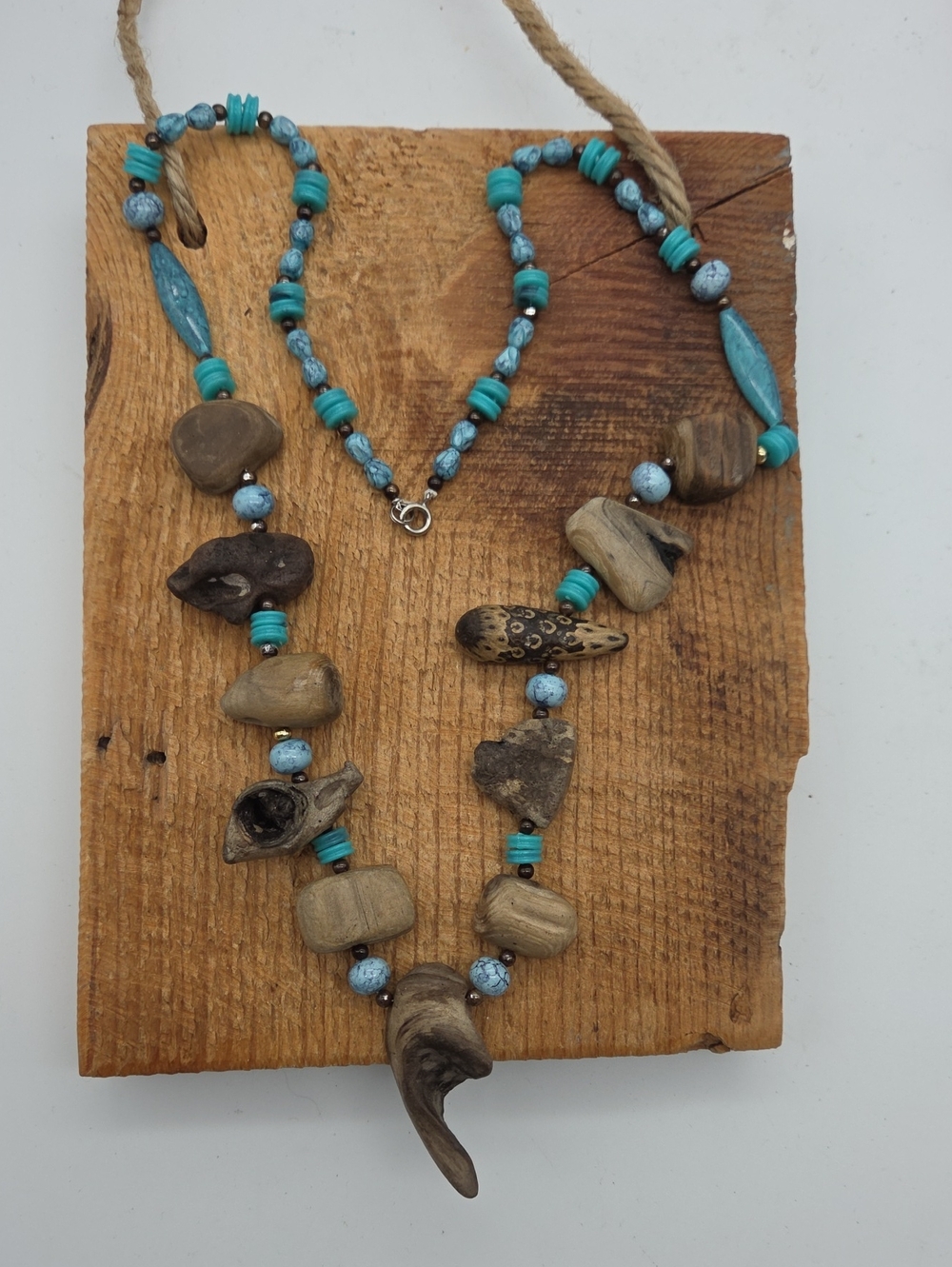 Vintage Floated Wood Turquoise Boho Necklace